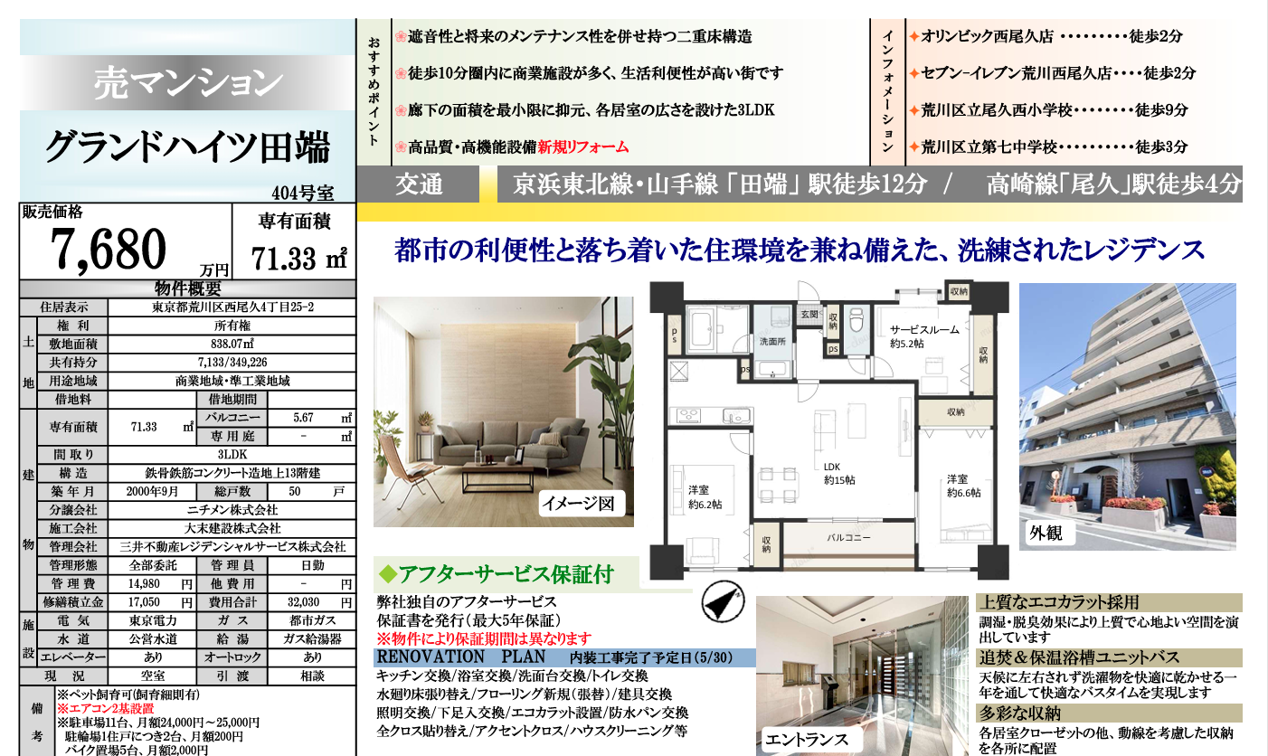 山手線・京浜東北線徒歩12分 フルリフォーム 7,680万