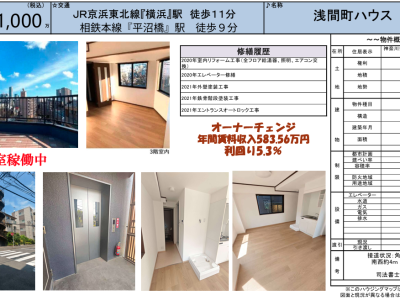 横浜駅徒歩11分 1棟収益ビル　11,000万